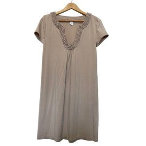 J. Crew Women's Tan Short Sleeve V-Neck‎ T-Shirt Dress Small Ruffle Neck